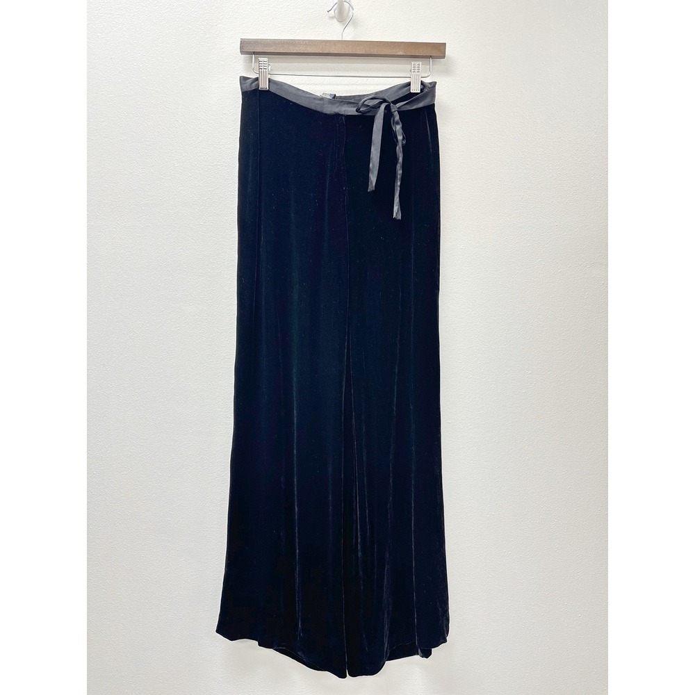 Anthropologie Wide‎ Leg Rayon Silk Blend Velvet Pants Black 4